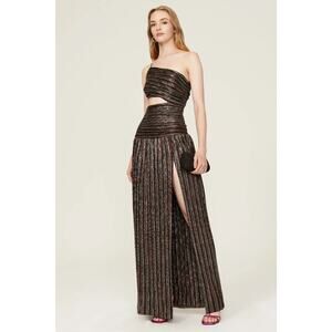 Rebecca Vallance Ronnie Gown Size 10 Black Metallic Stripe One Shoulder Cutout